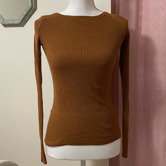 Express Camel Ribbed Knit Top - Picture 1 of 3